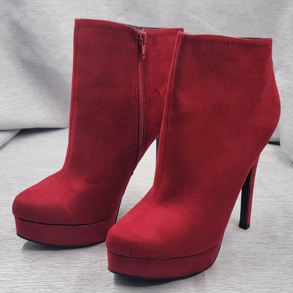 Chinese Laundry Red Suede Booty Stiletto - Picture 1 of 16